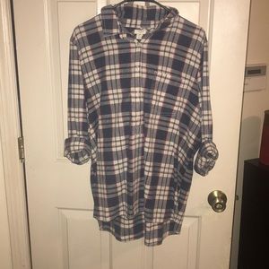 Ladies J Crew Plaid half button up shirt